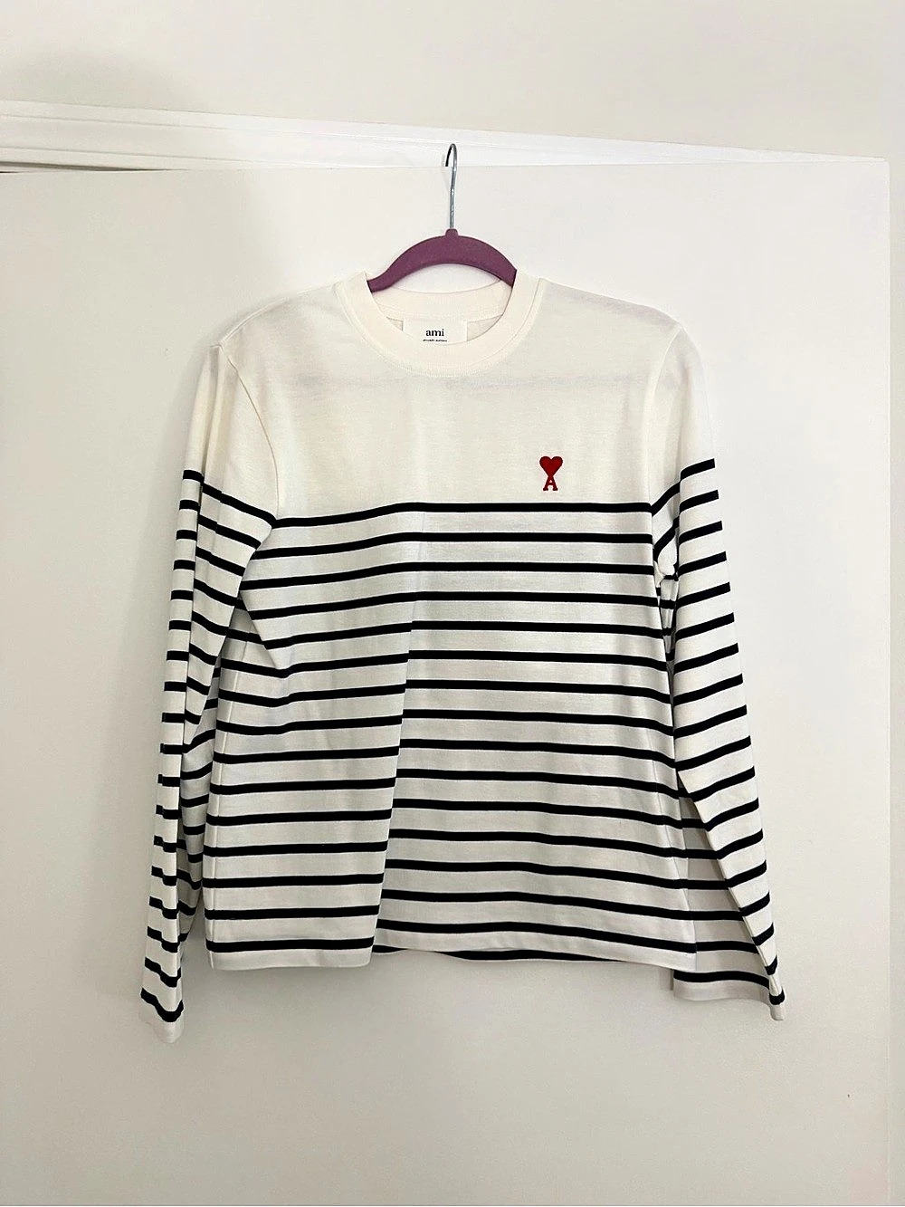 ami de Coeur Striped Long Sleeve Tee in White & navy